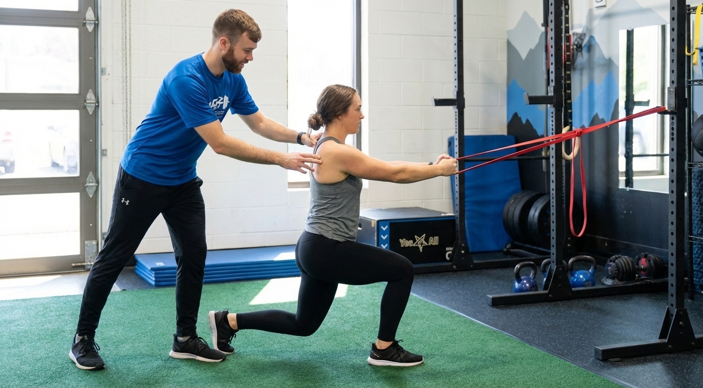Patient working with a provider at a performance physical therapy clinic in Easley
