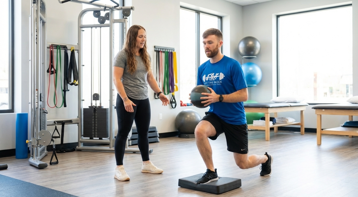 Patient working with a provider at a performance physical therapy clinic in Easley